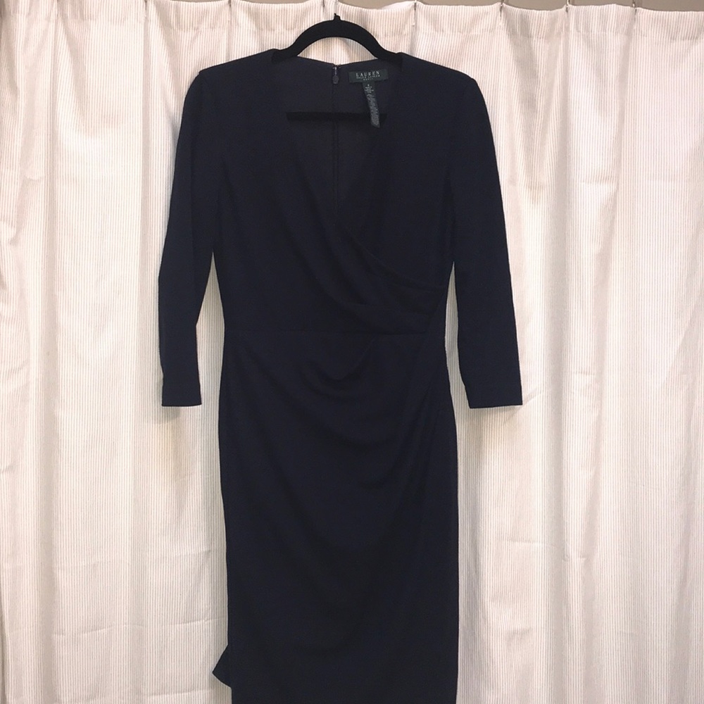 Ralph Lauren Navy VNeck Faux Wrap Dress
